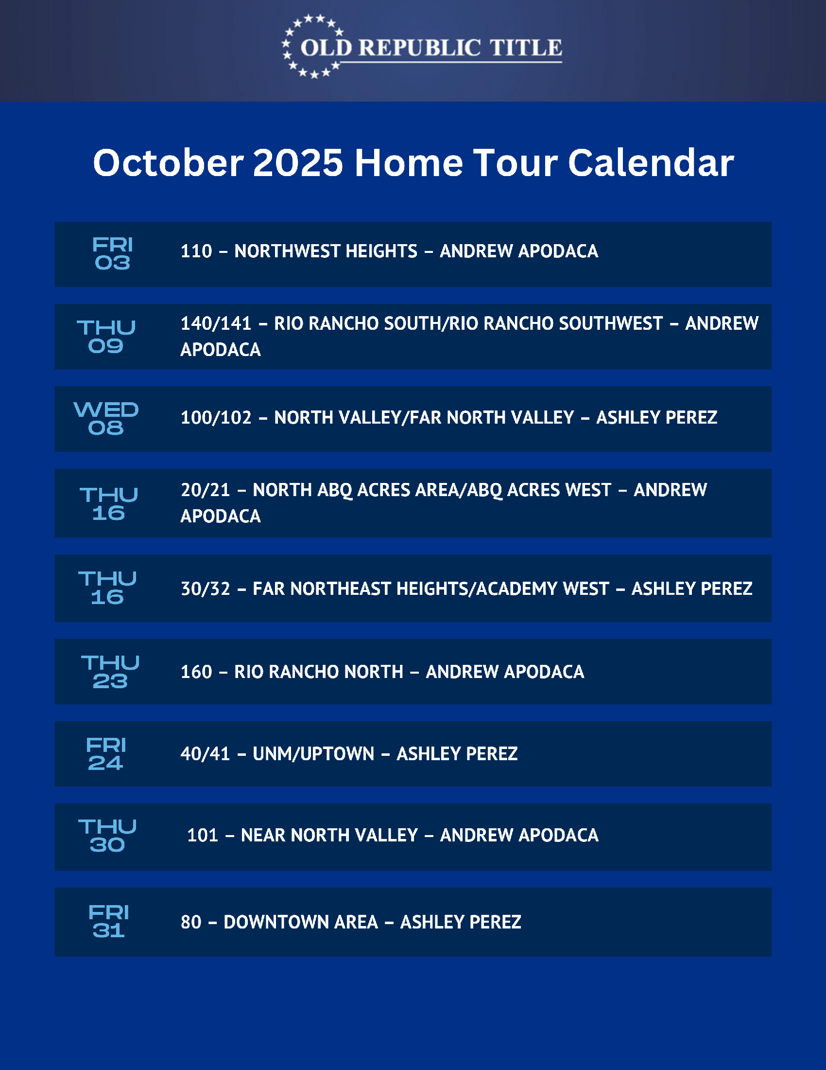 NM - Oct 2025 Home Tour Calendar